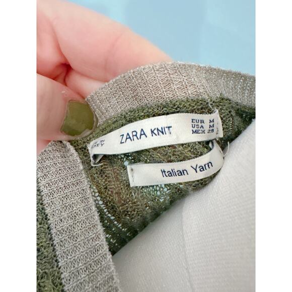 Zara Olive Green Italian Yarn Crewneck Sweater Size Medium Lightweight - Picture 9 of 9